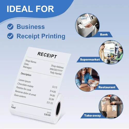 Vista 5 de (50 rollos) Rollos de papel térmico de recibo de 2 1/4 x 85 pulgadas, se adapta a todas las cajas registradoras POS, para impresoras de caja