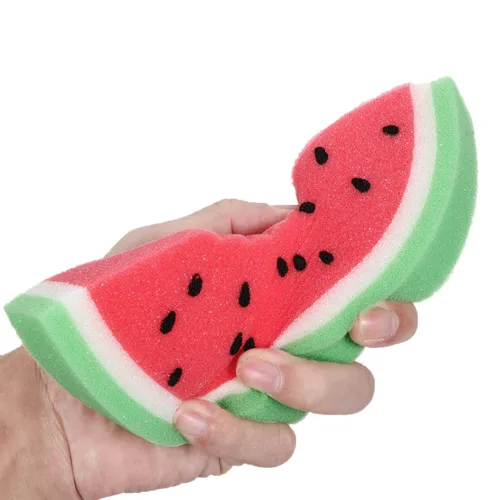 Vista 3 de LALAFINA Esponjas de baño de frutas, 4 unidades para niños, lindos fregadores corporales, esponjas de limpieza de ducha para accesorios de baño