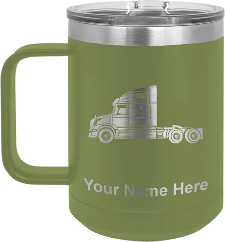 Vista 49 de LaserGram Taza de café aislada al vacío de 15 onzas, cabina de camión, grabado personalizado incluido (negro)