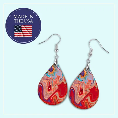 Vista 47 de Dangle Earrings for Women Colorful Dangling Drop Statement Jewelry Printed MDF Wood Teardrop Double Side Print Handmade by The Painted Pug