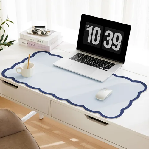 Vista 17 de Ohocut Alfombrilla de escritorio festoneada, piel sintética, rectangular para escritorio de oficina (beige, 23.6 x 13.7 pulgadas)
