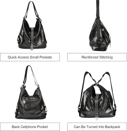 Vista 3 de kalopar Hobo Bags for Women,Large Shoulder Tote Bag for Women,Shiny Leather Trendy Purse with Zipper.