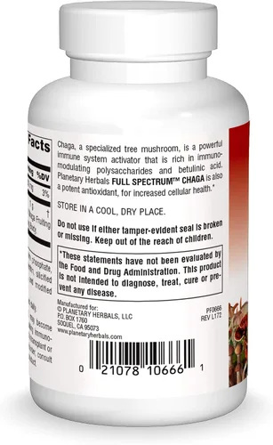 Vista 2 de Planetary Herbals Chaga Full Spectrum, mejora la inmunidad celular, 60 tabletas