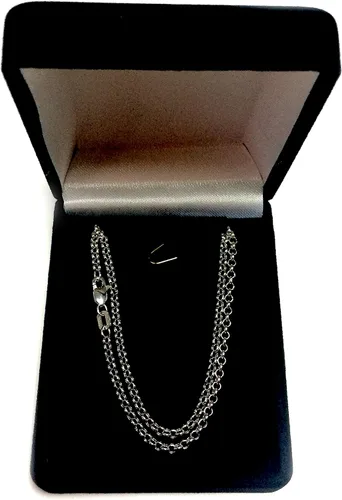 Vista 5 de Jewelry Affairs 14k White Gold Round Rolo Link Chain Necklace, 2.3mm