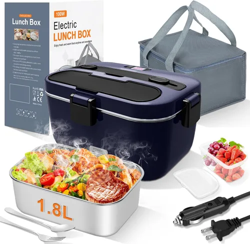 Vista 10 de DUPASU Fiambrera eléctrica calentador de alimentos: Fiambrera térmica de 100 W para adultos, lonchera portátil de calentamiento rápido de 1.8 L
