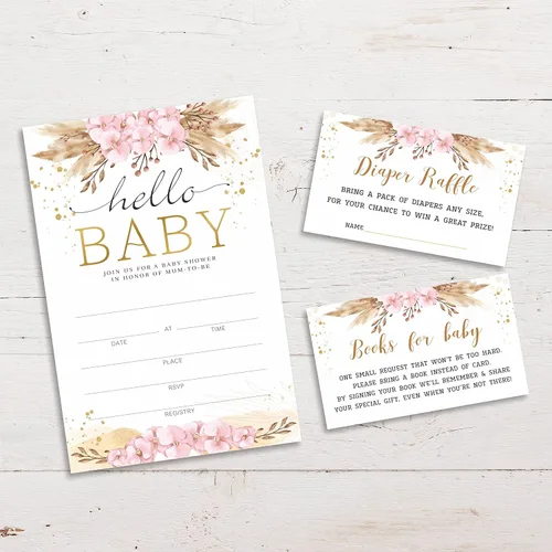 Vista 4 de Invitaciones para baby shower, boletos para rifas de pañales y tarjetas de solicitud de libro de baby shower, suministros para fiesta de revelación