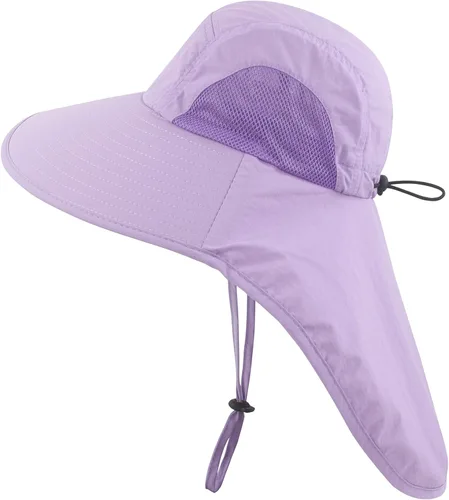 Vista 9 de Muryobao Kids Girls Boys Summer Sun Hat UV Protection UPF50+ Hats Mesh Bucket Cap for Beach Fishing with Neck Flap