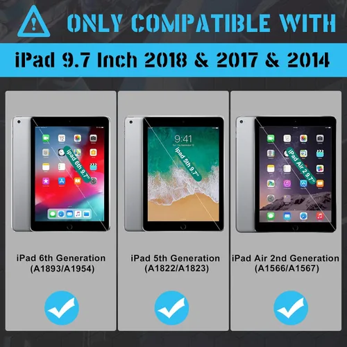 Vista 8 de CCMAO Funda para iPad de 6ª/5ª generación (9.7 pulgadas, 2018/2017), iPad Air de 2ª generación (2014) con soporte, funda protectora híbrida a prueba