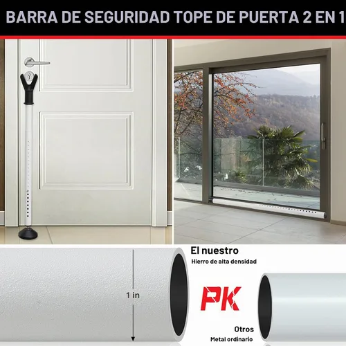 Vista 3 de Barra de Seguridad para Puerta - Barra de Seguridad Ajustable para Topes de Puerta de Gran Resistencia - Barras de Seguridad Ajustables para Puertas