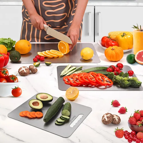 Vista 4 de Tabla de cortar de titanio para tabla de cortar de cocina de doble cara de grado alimenticio, titanio de corte puro, duradera, apta