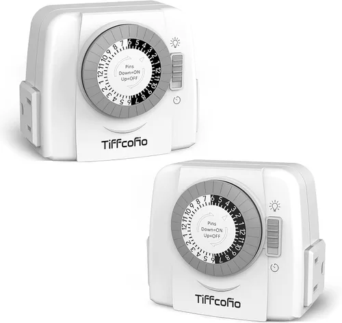 Vista 9 de TiFFCOFiO Temporizador de Enchufe Mecánico para Interiores, Temporizadores de 3 Clavijas para Tomas Eléctricas, Temporizador de Luz Enchufable