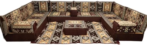 Vista 118 de arabicsofa Sofá en forma de U de estilo árabe para el suelo – Juego de Majlis hecho a mano – Sofá de estilo bohemio