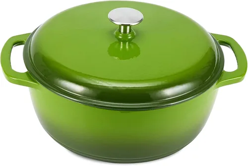Vista 28 de Amazon Basics Olla de horno holandés de hierro fundido con tapa, esmaltada, redonda, doble asa, resistente, pequeña, 4.3 cuartos de galón, azul