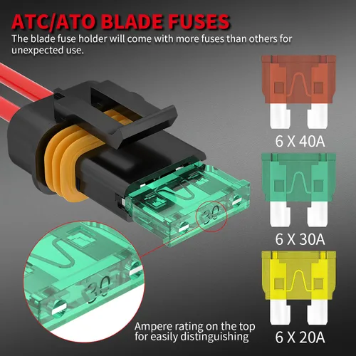 Vista 3 de DAIERTEK Portafusibles en línea 12V 12 AWG impermeable para fusible de cuchilla ATC/ATO con fusible en línea de 20 Amp 30 Amp 40 Amp, Portafusibles