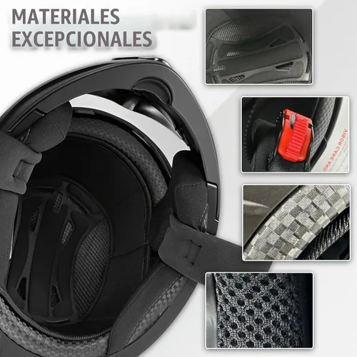 Vista 5 de Casco para motocicleta integral, negro mate, con certificación DOT, diseño abatible