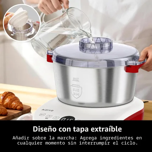 Vista 6 de AIZIYO DoughChief, Mezclador de masa de 5.3QT, Fabricador de masa con función de fermentación, Control de panel táctil, Tazón de acero inoxidable