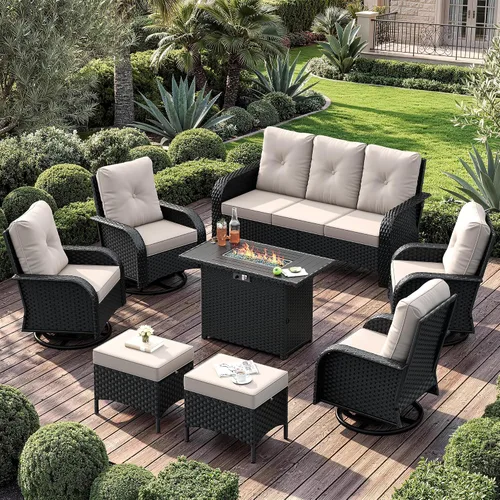 Vista 13 de UDPATIO Juego de muebles de patio con respaldo alto, 7 asientos, 2 sillas Beige
