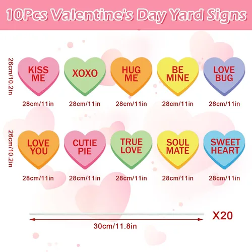 Vista 2 de Whaline 10 Piezas Letreros de Patio del Día de San Valentín con 20 Piezas Estacas Decoración de Corazón de Dulce de Conversación para Boda Césped