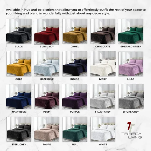 Vista 7 de Tribeca Living - Juego de edredón Venice, de tamaño grande, color sólido, en terciopelo Negro