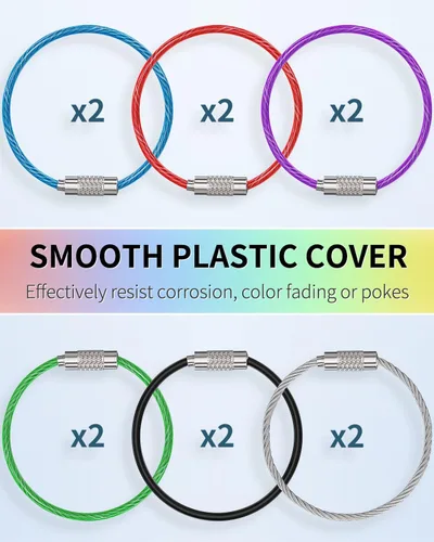 Vista 4 de Uniclife 4 Inch Wire Keychain Cable Large Stainless Steel Key Ring Loop Holder for Luggage Tag Keeper for Travel