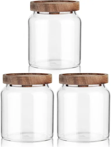 Vista 20 de Labina Recipiente de Almacenamiento de Vidrio Hermético Frascos de Alimentos Recipiente de Cocina con Tapas de Madera, 20 Oz Boca Ancha Organización