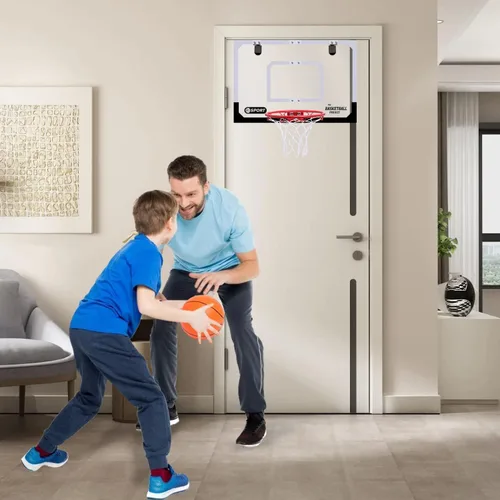 Vista 5 de Large Indoor Mini Basketball Hoop Set for Kids and Adult 24 X 16 Inch Board Family Games for Home and Office Door & Wall with 3 Balls and Complete