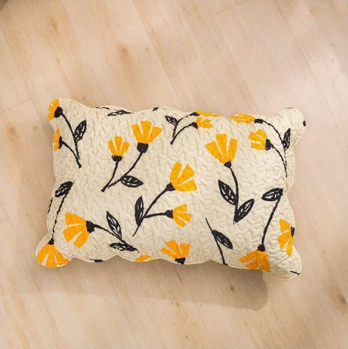 Vista 9 de DaDa Bedding - Juego de colcha acolchada con diseño floral botánico de flores amarillas y doradas, diseño de tulipanes de primavera, bordes