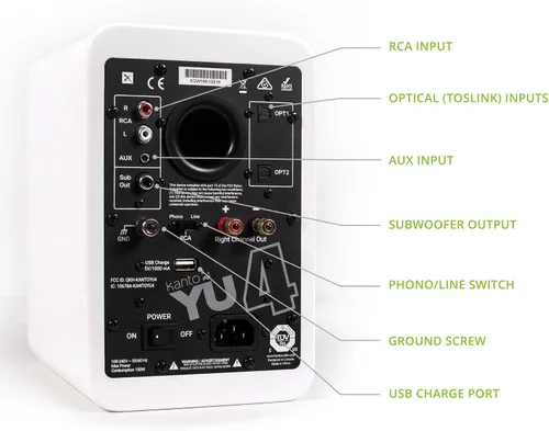 Vista 3 de Kanto YU4GW Altavoces alimentados con Bluetooth y preamplificador de phono incorporado Encendido y apagado automáticos Control remoto incluido