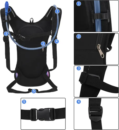 Vista 5 de Mochila de hidratación Roptat con bolsa de agua de 2L - Mochila de agua ligera con bolsa de agua para mujeres, hombres, correr, montar, andar
