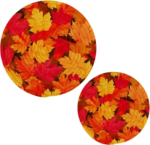 Vista 26 de Gnomo de otoño - Alfombrilla de salvamanteles 2 piezas de hojas de otoño redondas tejidas agarraderas para mesa de cocina, protector de encimera