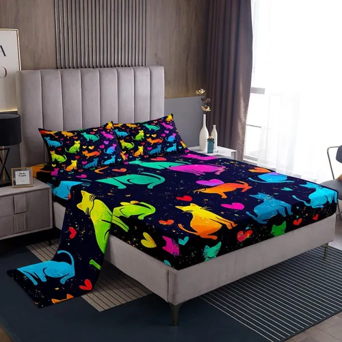 Vista 34 de Erosebridal Lindas sábanas de gato Kawaii fresa tamaño individual para niñas, diseño de arcoíris de dibujos animados, juegos de sábanas y fundas