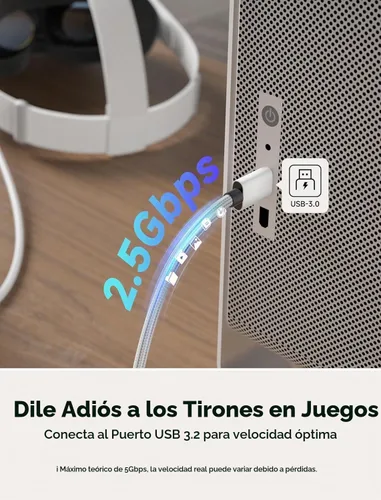 Vista 5 de JSAUX Cable de enlace de 16 pies con carga compatible con accesorios Meta Quest 3S/Quest3/2/Pro Carga mientras juegas: USB 3.0 de datos de alta
