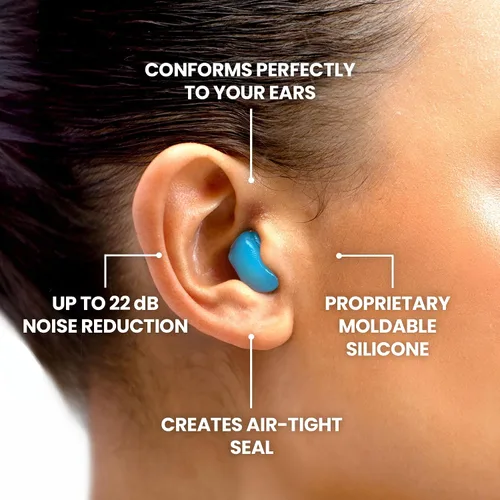 Vista 7 de Eargasm Squishies - Azul Tapones para los oídos moldeables multiusos con reducción de ruido, cancelación de ruido, impermeables, herméticos