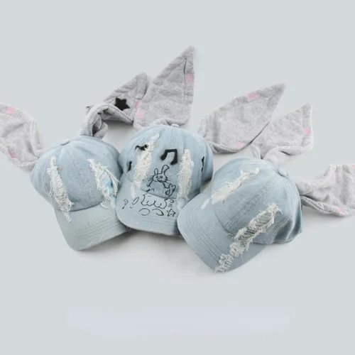 Vista 6 de Y2k - Gorros de mezclilla con orejas de conejo, trajes de Kpop para mujer, gorra de béisbol de hip-hop, gorras grunge para niñas