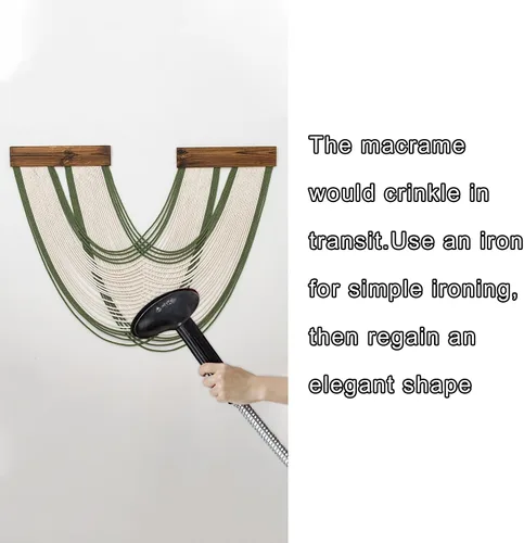 Vista 7 de Tapiz bohemio de macramé para colgar en la pared, tejido teñido anudado de fibra verde y blanca, hecho a mano, para colgar en la pared, grande