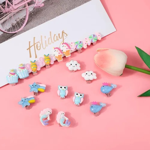 Vista 4 de Hifot 16 Pairs Clip on Earrings Girls, No Pierced Design Earrings Dress up Pretend Princess Play Jewelry Accessories for Kids