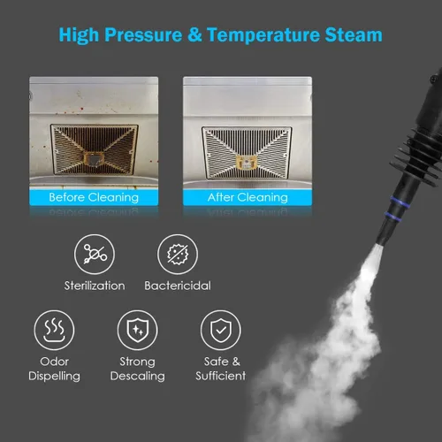 Vista 3 de Goplus Limpiador de vapor presurizado de mano con accesorios de 9 piezas, vaporizador multiusos con bloqueo de seguridad para cortina de alfombra