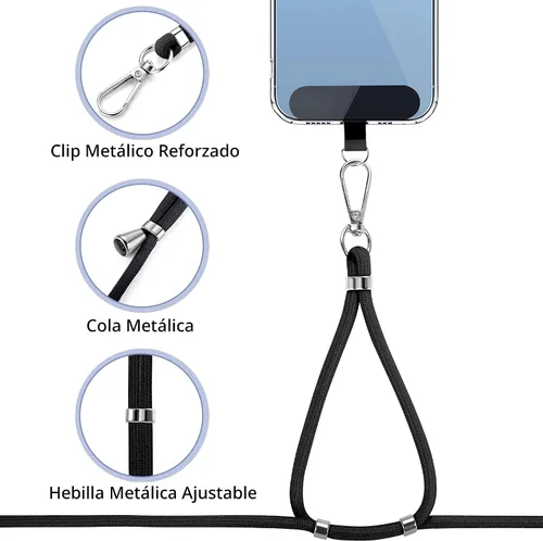 Vista 4 de CACOE Cordón para teléfono celular 2 piezas - 1 pieza correa ajustable para el cuello, 1 pieza correa de muñeca, 2 piezas almohadillas, cruzado