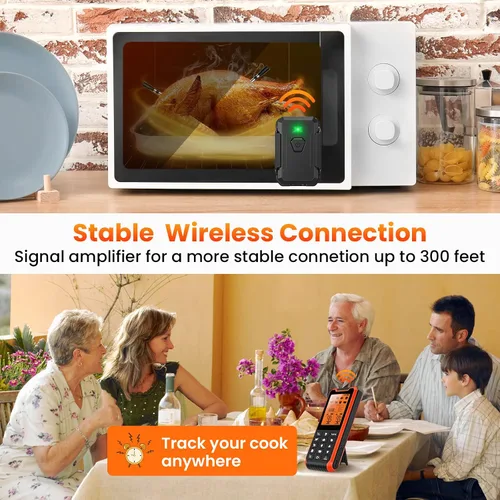 Vista 3 de Termómetro inalámbrico de carne de 300 pies con 2 sondas, recargable, termómetro digital de cocina digital recargable con función de alarma