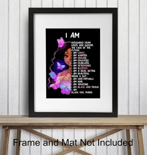 Vista 3 de Arte de pared y decoración de niña afroamericana – I Am Black Girl Magic – Arte negro – Afirmaciones positivas inspiradoras – Citas positivas