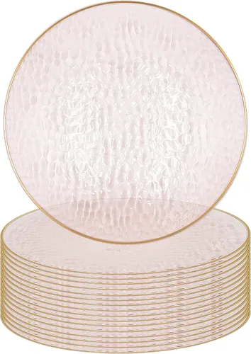 Vista 52 de PARTY BARGAINS Placas de carga de 13 pulgadas, paquete de 4, borde dorado transparente, cargadores desechables resistentes para comedor elegante Un