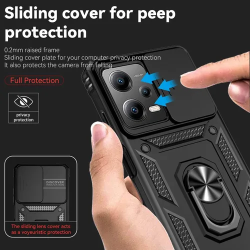 Vista 2 de Funda para Redmi Note 12 Pro, Poco X5 Pro con protector de pantalla de vidrio templado y cubierta de cámara deslizante, cubierta magnética