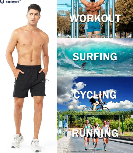 Vista 5 de NORTHYARD Pantalones cortos deportivos ligeros de secado rápido y de 7pulgadas para hombre, para senderismo, deportes, gimnasio, correr