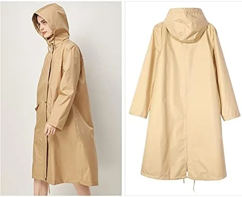 Vista 5 de WDBBY Impermeable largo para mujer, poncho impermeable impermeable para lluvia, cubierta con capucha (color A, tamaño código XL)