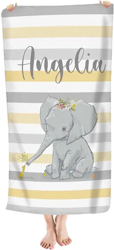 Vista 5 de Toalla de playa personalizada de dinosaurio para niños, bebés, niños y niñas con nombre de 30 x 56 pulgadas, toalla de baño con nombre personalizado