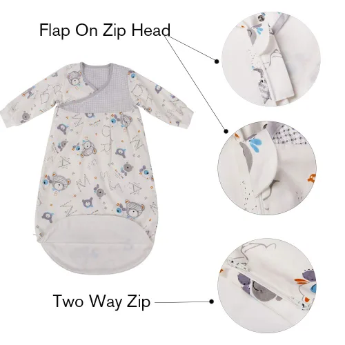 Vista 3 de Saco de dormir para bebé de manga larga (3-12M) Tog 2.5 Saco de dormir cálido para recién nacido con brazos acolchado manta de algodón popelina