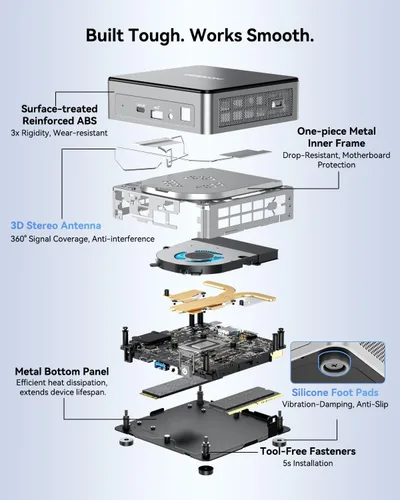 Vista 5 de Mini PC GEEKOM Air12, Intel 7505 (Beats N5095), RAM de doble ranura de 8 GB Negro