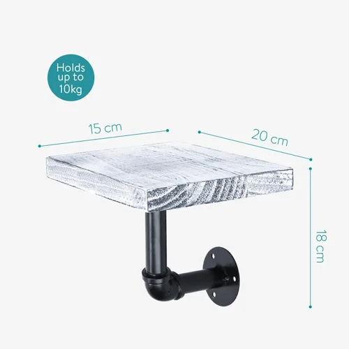 Vista 3 de Navaris Juego de estantes industriales para tuberías, 3 estantes pequeños de madera con soportes de tubo negros, estantería de madera montada