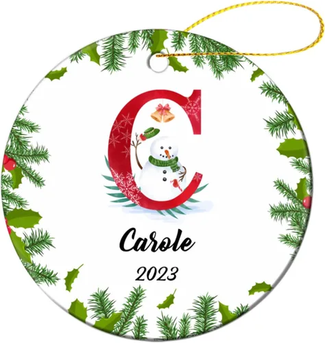 Vista 9 de Adorno personalizado con inicial de Navidad, regalo de decoración de árbol de Navidad, monograma de 26 letras para la primera Navidad, adorno