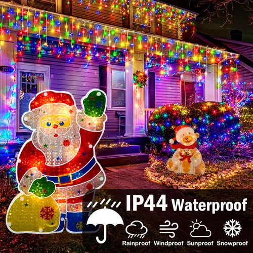 Vista 3 de Luces de Navidad para exteriores, 49 pies, 480 luces LED para exteriores, 90 tiras de luces de carámbano con 8 modos, temporizador impermeable